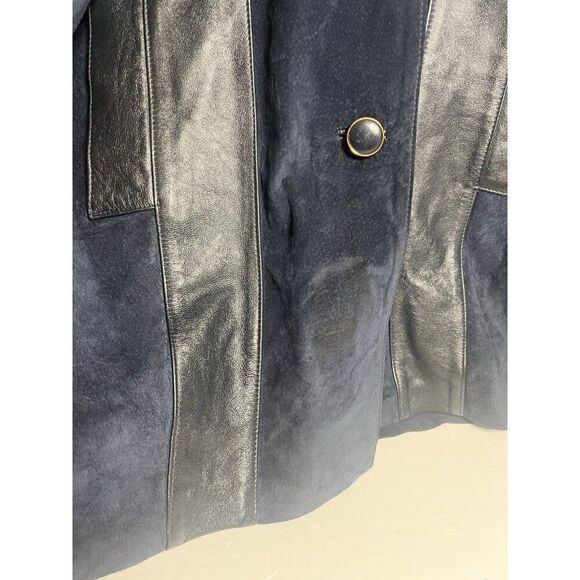 Vintage Credinova Genuine Leather Suede Patchwork Jacket Navy Blue Medium - Picture 4 of 12